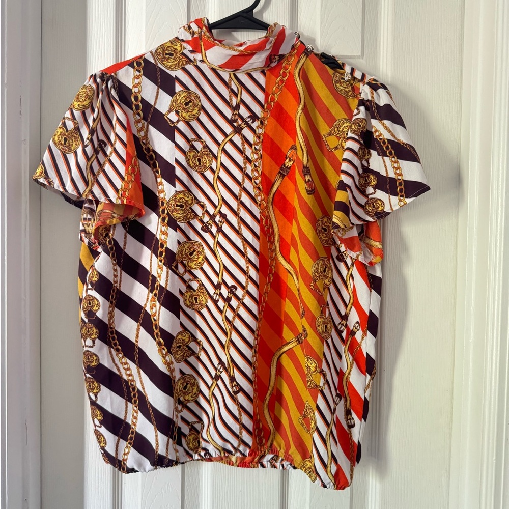 New York & Company Bold Chain and Stripe Blouse